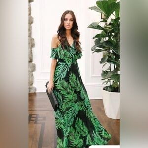 Vici Green Flutter Sleeve Cold Shoulder Maxi Dress
